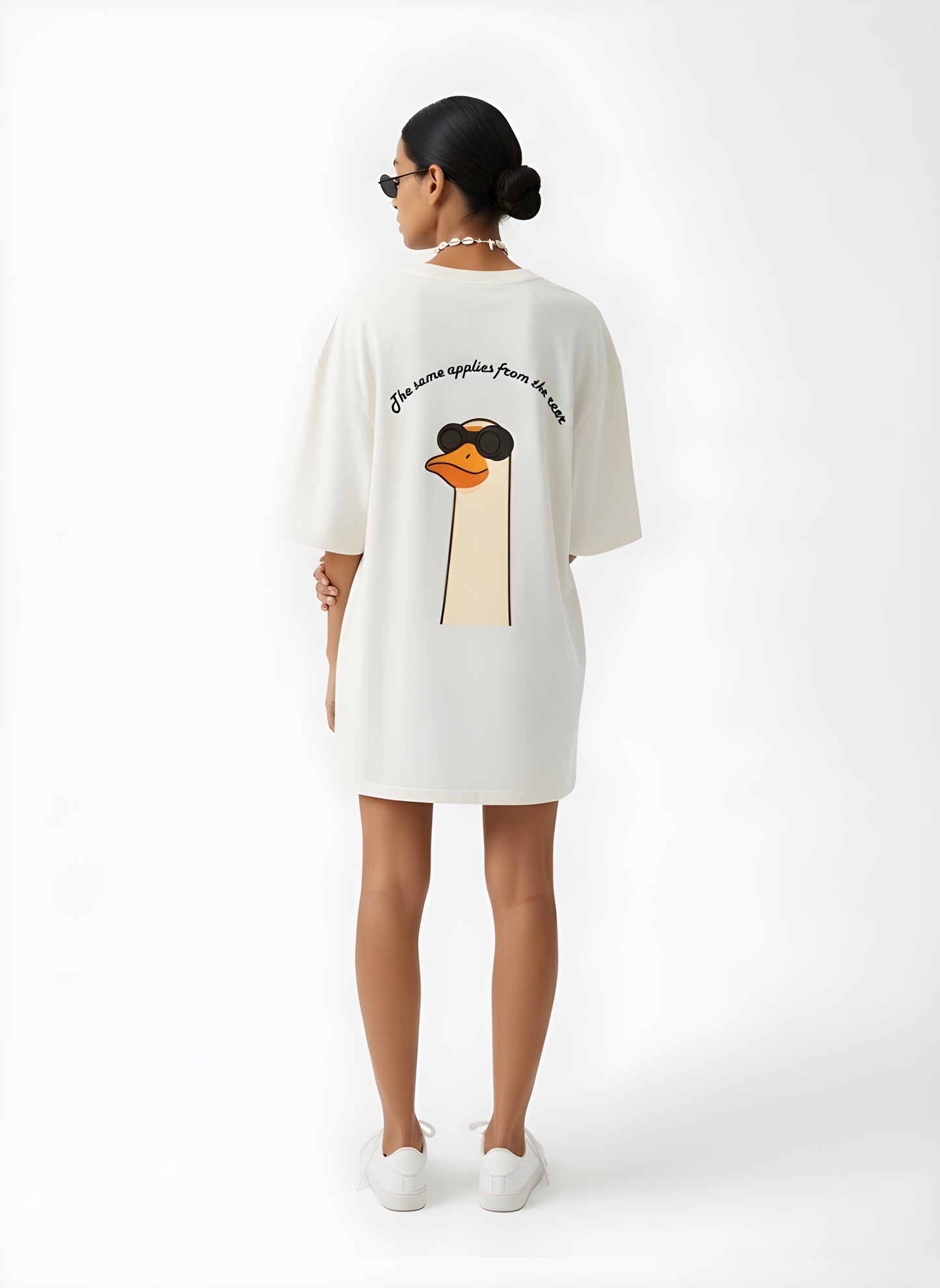"Duck Off" Premium Unisex Terry Oversized Tee.Humorous Duck Graphic