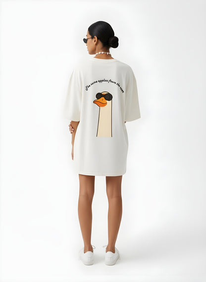 "Duck Off" Premium Unisex Terry Oversized Tee.Humorous Duck Graphic