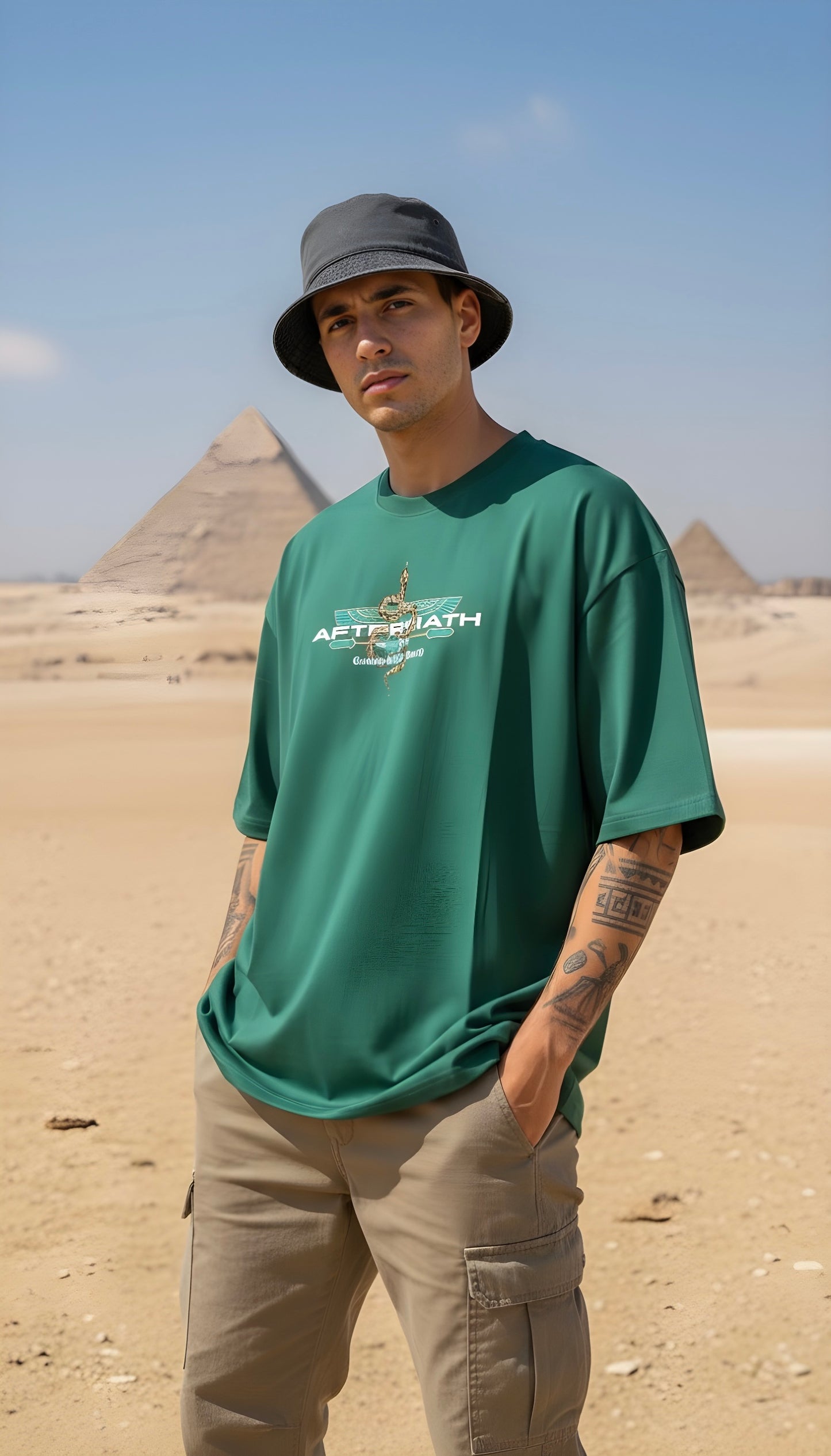 "Rebirth After Chaos" Premium Unisex Terry Oversized Tee - Egyptian Heritage Graphic