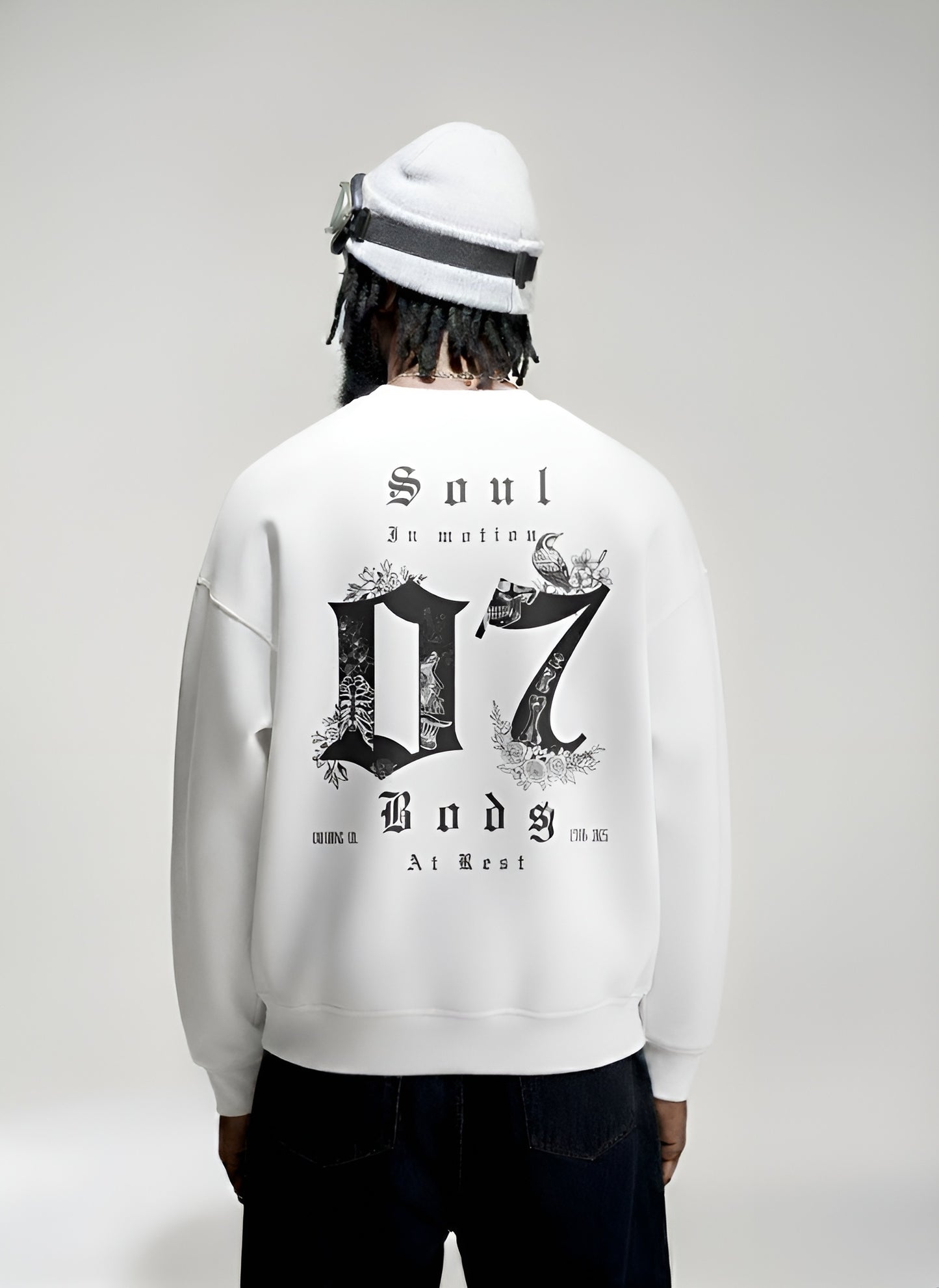 Soul in Motion” — White unisex Oversized Designer Sweatshirt