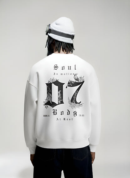 Soul in Motion” — White unisex Oversized Designer Sweatshirt