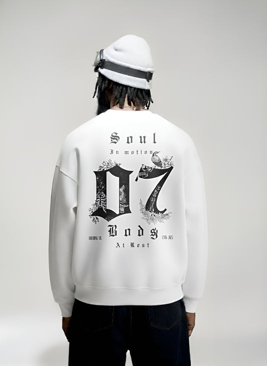 Soul in Motion” — White unisex Oversized Designer Sweatshirt