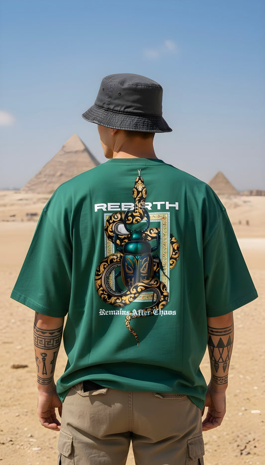 "Rebirth After Chaos" Premium Unisex Terry Oversized Tee - Egyptian Heritage Graphic