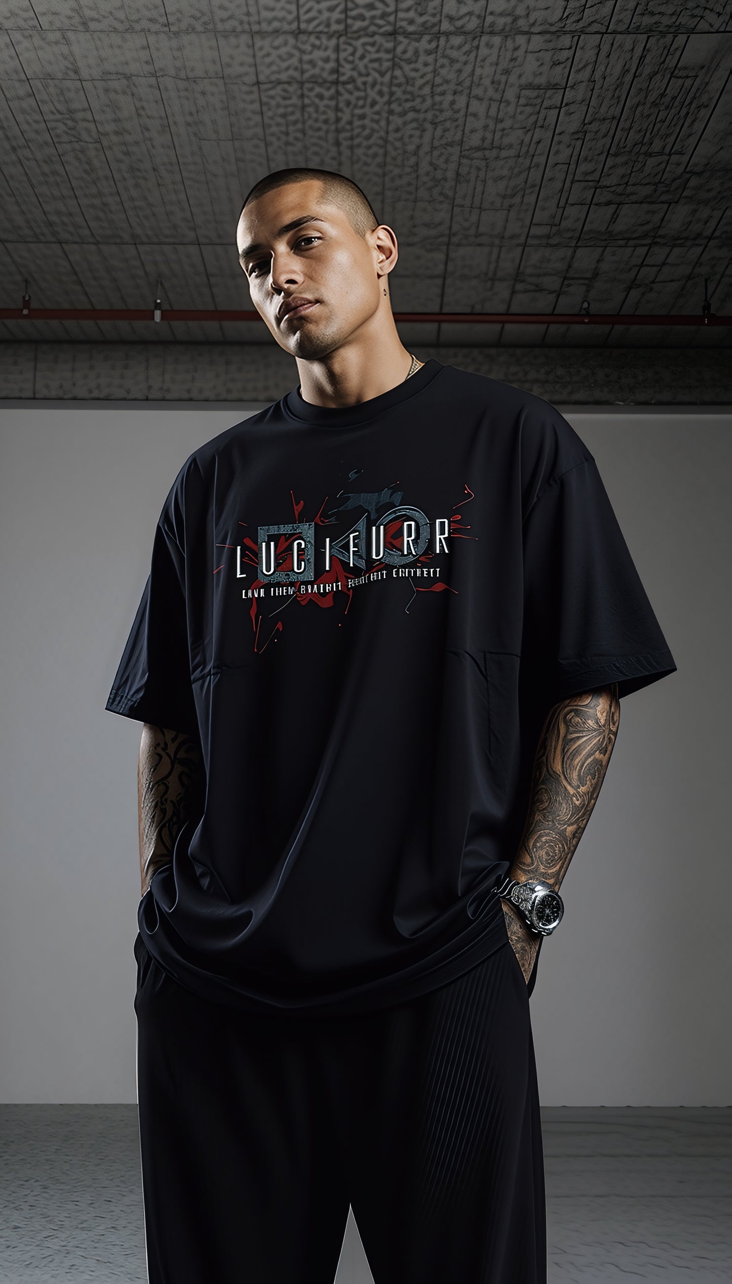 "LUCIFURR" Premium Unisex Terry Oversized Tee. Black Cat Streetwear