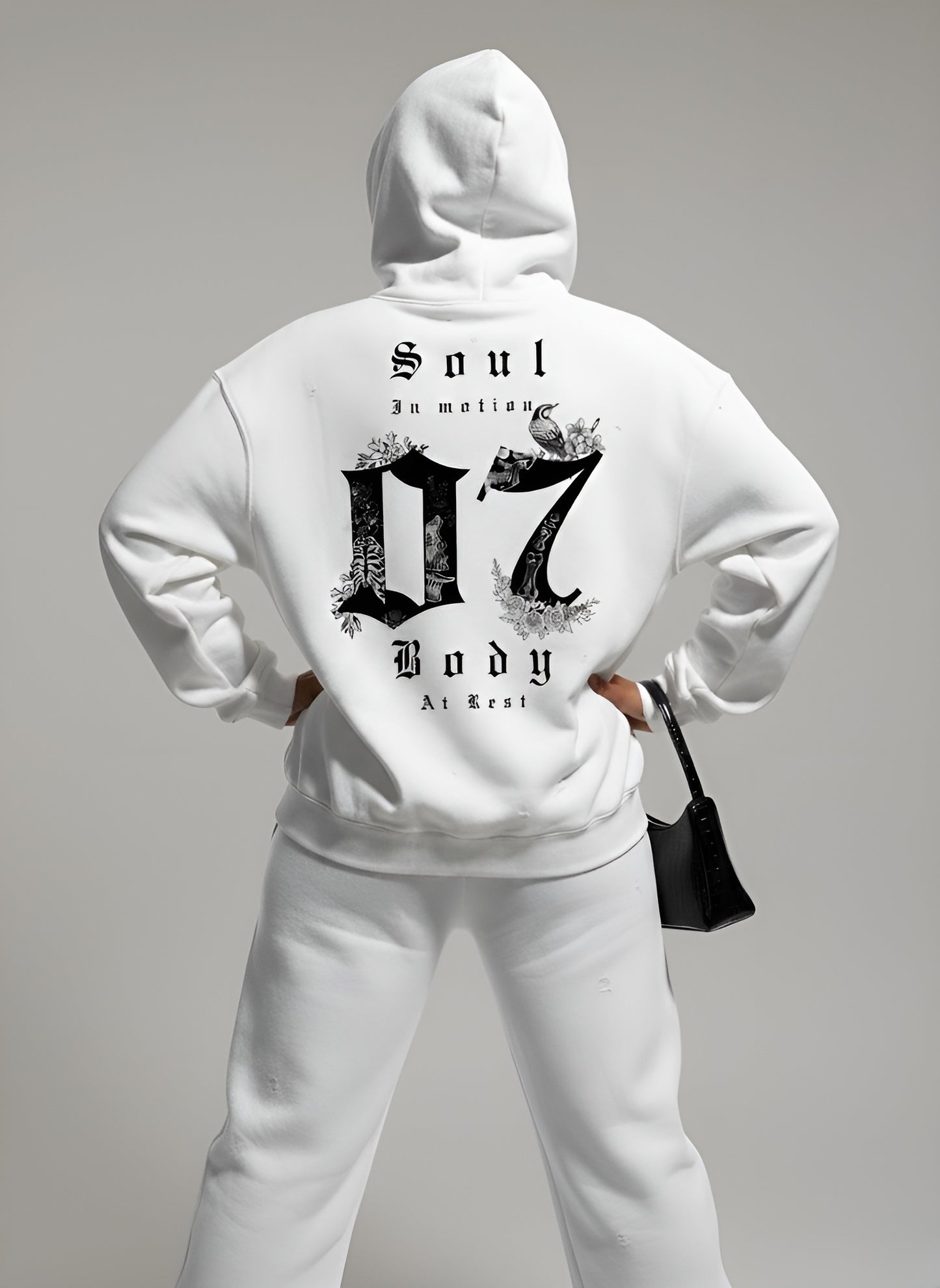 Soul in Motion” White unisex Oversized Hoodie