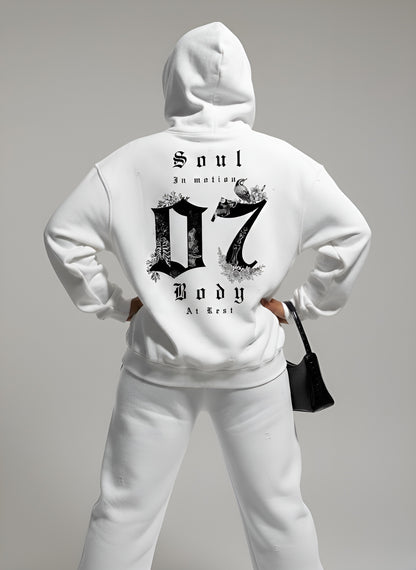 Soul in Motion” White unisex Oversized Hoodie