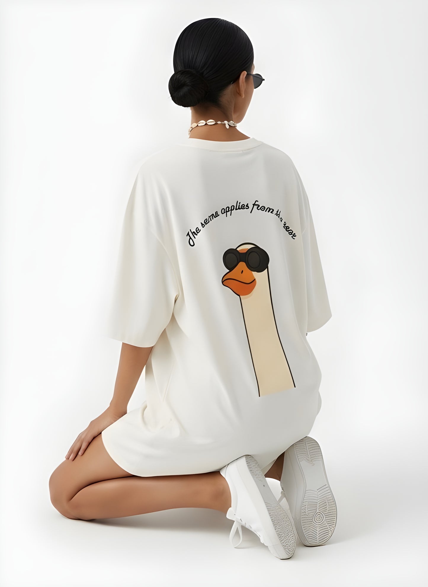"Duck Off" Premium Unisex Terry Oversized Tee.Humorous Duck Graphic