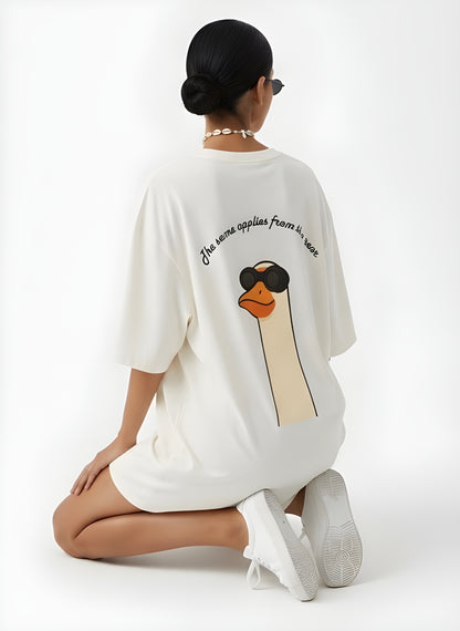"Duck Off" Premium Unisex Terry Oversized Tee.Humorous Duck Graphic
