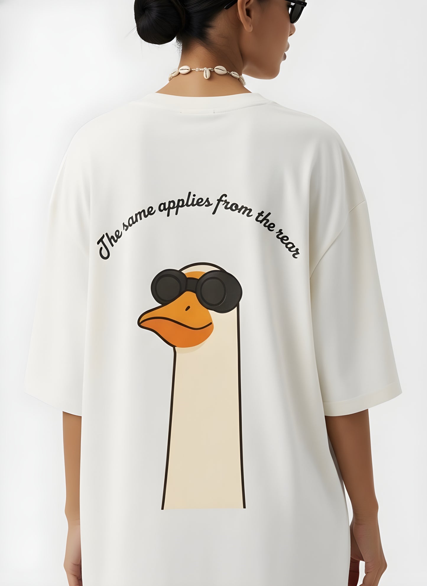 "Duck Off" Premium Unisex Terry Oversized Tee.Humorous Duck Graphic