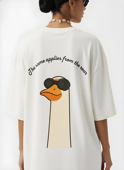 "Duck Off" Premium Unisex Terry Oversized Tee.Humorous Duck Graphic